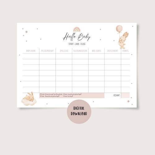 Babyparty Spiel, Baby Stadt Land Fluss Spiel in Größe A4 & A5, digitaler Download zum Ausdrucken