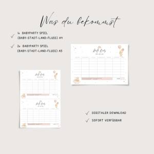 Babyparty Spiel, Baby Stadt Land Fluss Spiel in Größe A4 & A5, digitaler Download zum Ausdrucken Bild 2