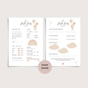 Babyparty Spiel Ausfüllkarten, Ratespiel und Wünschekarten im Boho Regenbogen Stil, PDF zum Ausdruckenen, Babypa Bild 2