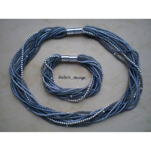 Set * Fädelkette & Armband * Strippenzieher in grau silberfarben