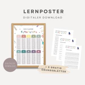Das kleine 1x1 Einmaleins als Poster für Kinder, Lernposter zum Ausdrucken, Einschulung Geschenk, Schulanfang Bild 1