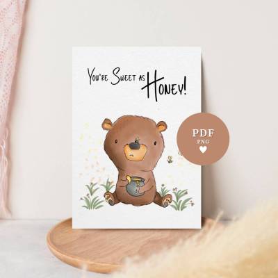 Postkarte „You’re sweet as honey“ handillustriert – Digitaler Download • PDF & PNG