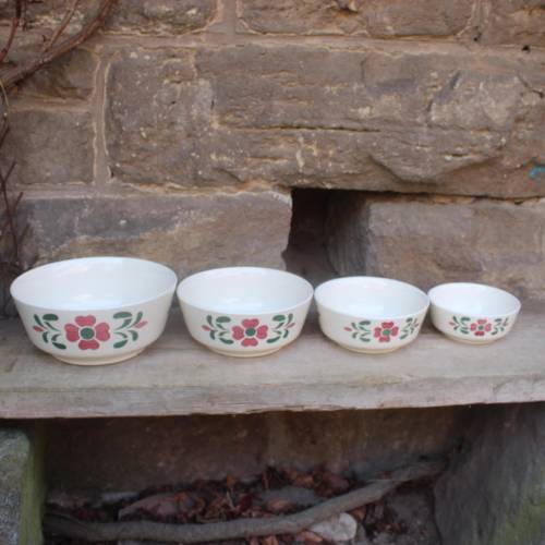 Schüssel Set 4 tlg. Keramik Blumendekor VEB Elsterwerda 60er 70er Jahre DDR