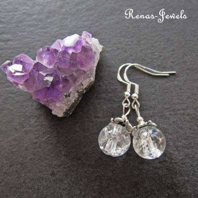 Edelstein Ohrhänger Bergkristall Perlen Ohrringe weiß durchsichtig Silber 925 Ohrhaken handgefertigt