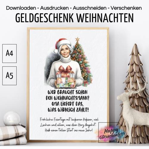 Witziges Teenager Geldgeschenk für Enkelkind zu Weihnachten, Weihnachtskarte, Last Minute Geld verschenken verpacken