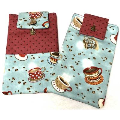 Handy-Täschchen aus versch. Baumwoll-Stoffen, mit Kladde und Druckknopf-Verschluss