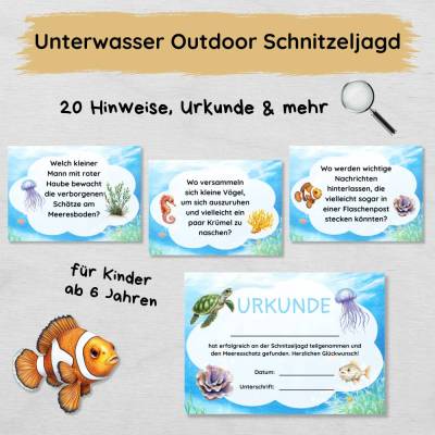 Unterwasser Outdoor Schnitzeljagd mit 20 Hinweisen, Urkunde, Geschichte & mehr, Schatzsuche für Kinder ab 6 Jahren