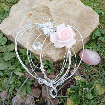 Grabschmuck Grabgesteck Drahtherz Grablumen Grabdekoration Dekoherz Fensterdekoration