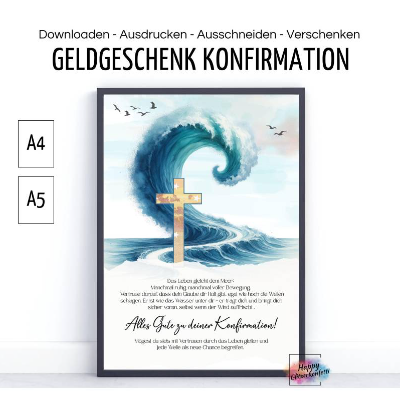 Konfirmation Geldgeschenk, DIY PDF Vorlage zum Ausdrucken, Last-Minute Geschenk Idee, Download, Geld kreativ verpacken