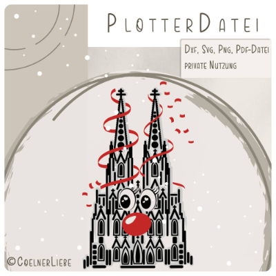 Plotterdatei Kölner Dom mit Pappnase – Lustiges Karnevals-Motiv für echte Köln-Fans