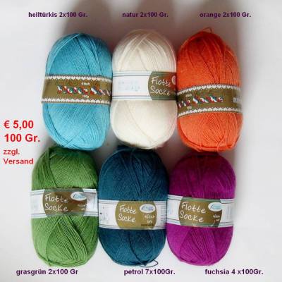 Sockenwolle 4-fädig, Buntes Sockengarn, Einzelknäule 100 Gr. Strumpfwolle, Sonderwolle-Paket, Restposten Flotte Socke