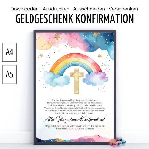 Geldgeschenk zur Konfirmation, PDF Download Vorlage zum Ausdrucken, DIY Last-Minute Geschenkidee, Geld kreativ verpacken