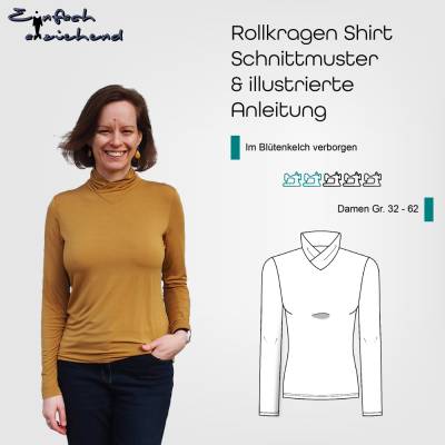 Schnittmuster Damen Rollkragen Shirt Größe 32-62 mit V-Ausschnitt
