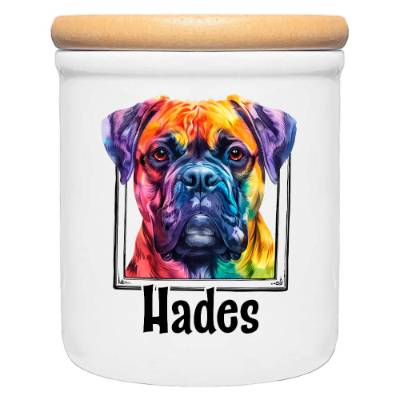 Keramik Leckerlidose BULLMASTIFF mit bunter Hunde-Silhouette - personalisiert mit Name