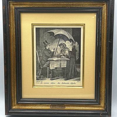 Zertifizierte Kalligraphie: Kupferstich von J. Niedermann – Der italienische Schreiber, Holzrahmen 34x37cm