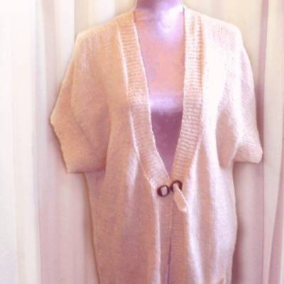 beige Weste mit feinem Lurex handgestrickter Überwurf Weste Strickjacke leichte Strickjacke
