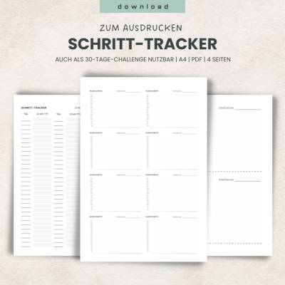 Schritt-Tracker 30 Tage - Printable PDF | 10.000 Schritte Challenge | A4 zum Ausdrucken