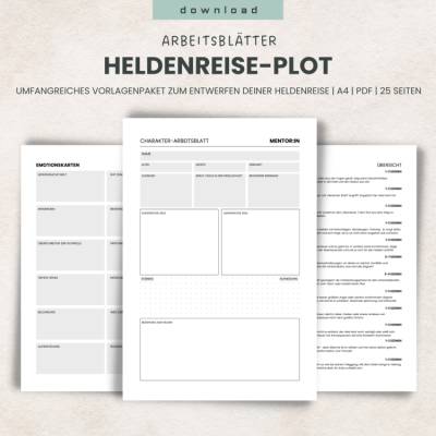 Heldenreise Plot Vorlage PDF | 25-seitiges Romanplanungs-Template | Charakterentwicklung & Storystruktur | Schreibhilfe 