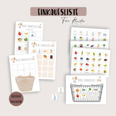 Einkaufsliste Kinder, Einkaufszettel Montessori, Einkaufen lernen, Einkaufsplaner Kinder Einkaufshilfe PDF