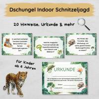 Dschungel Indoor Schnitzeljagd für Zuhause mit 20 Hinweisen, Urkunde, Geschichte & mehr für Kinder zum Ausdrucken Bild 1