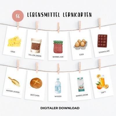 Lebensmittel Lernkarten für Kinder, Einkaufskarten im Montessori Stil, Lebensmittel Flash Cards zum Ausdrucken