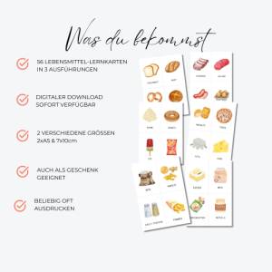 Lebensmittel Lernkarten für Kinder, Einkaufskarten im Montessori Stil, Lebensmittel Flash Cards zum Ausdrucken Bild 2