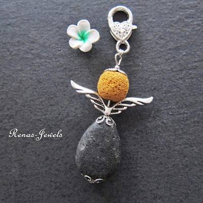 XXL Schutzengel Anhänger Edelstein Lava schwarz ocker gelb – Glücksbringer & Taschenbaumler