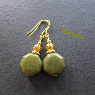 Grüne Jaspis Ohrhänger aus Edelstein & 925 Silber vergoldet – handgefertigte Ohrringe goldfarben