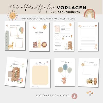 Portfolio für Kindergarten & Kita/Krippe, Vorlagen Portfolio für Kinder zum ausdrucken, inkl. Ordnerrück, sofort dowload