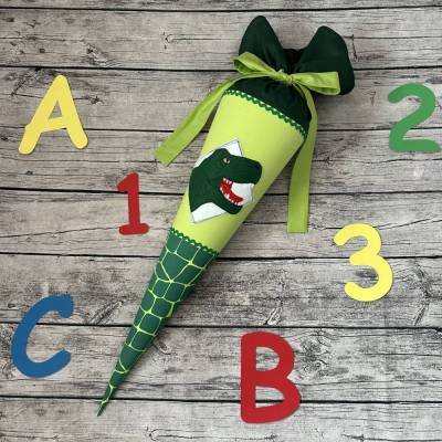 coole Schultüte / Zuckertüte in Grün mit Dinosaurier T-Rex