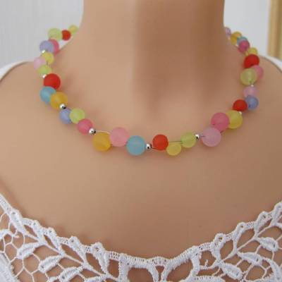 Polaris Perlen Kette zweireihig bunt kurz – Handgefertigtes Collier mit Polarisperlen