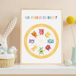 Gefühlskarten Monster für Kinder, Gefühlsrad Montessori,  Lernkarten Emotionskarten zum downloaden Bild 5