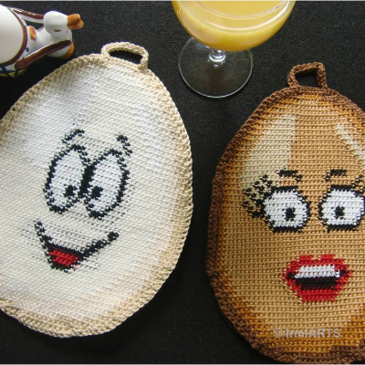 Häkelanleitung Doubleface-Topflappen Funny Eggs No.1