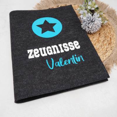 Personalisierte Zeugnismappe DIN A4 mit Filzhülle und 40 Folien – Wunschtext & Motiv