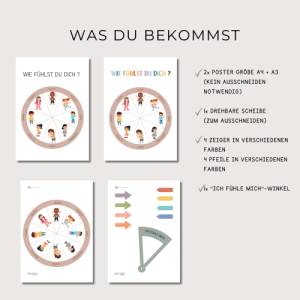 Gefühlsrad für Kinder, Montessori Gefühlsuhr, Gefühle lernen, Emotionsrad für Kinder, Emotionen verstehen, PDF Download Bild 3