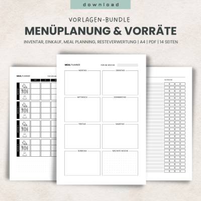 Menüplanung und Vorratshaltung - 14 Listen für Meal Planning, Lebensmittel-Vorratshaltung, Resteverwertung, als PDF in A