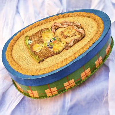 alte Schachtel Ostern handgefertigt XL Osterei Karton Box handgemalt bunt Geschenkverpackung Vintage Nostalgie