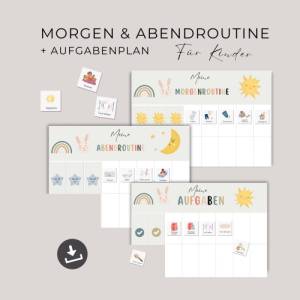 Tagesplan für Kinder, Morgen- Abendroutine, Routineplan klappbar, Kleinkinder Routine Set zum Ausdrucken, Tagesplan Bild 1
