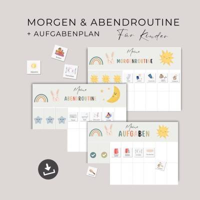Tagesplan für Kinder, Morgen- Abendroutine, Routineplan klappbar, Kleinkinder Routine Set zum Ausdrucken, Tagesplan
