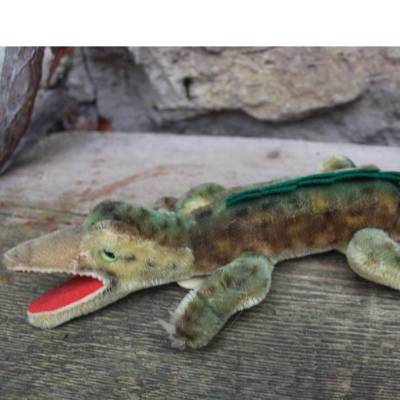 STEIFF Alligator Gaty 34 cm Krokodil Stofftier mit Knopf und Halsschild 50er 60er Jahre