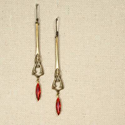 Ohrringe JUGENDSTIL-FEUER mit orangeroten Glassteinen (2313)