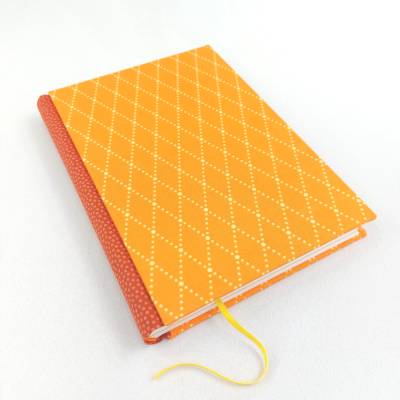 Notizbuch, DIN A5, orange, Raute, terrakotta, Punkte, 140 Blatt, handgefertigt, Bullet Journal,