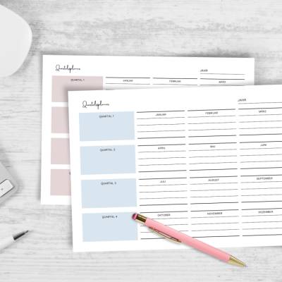 Quartalsplaner 1 Jahr auf 1 Seite - A4 Querformat in 3 sanften Farben