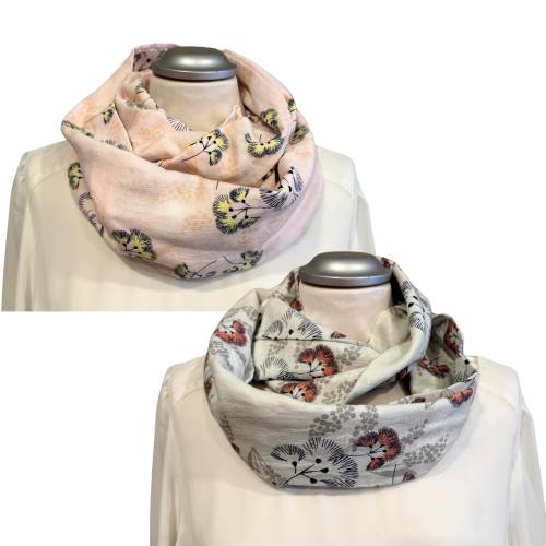 Loopschal aus Musselin mit japanischen Blumen für Damen - verschiedene Farben - Schlauchschal