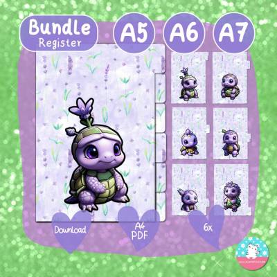 Register - Lavendel Fantasie - Trennblätter - Planer - Binder - Ringbuch - PDF A4 Download - A5 A6 A7 - Kawaii Schildkrö