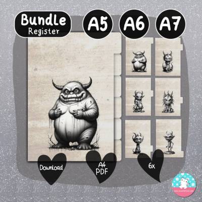 Register - böse und gemeine Monster - Trennblätter - Planer - Binder - Ringbuch - PDF A4 Download - A5 A6 A7
