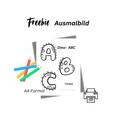Freebie Malvorlage Dino ABC A4 Kindergeburtstag Kinderbeschäftigung zum downloaden und ausdrucken