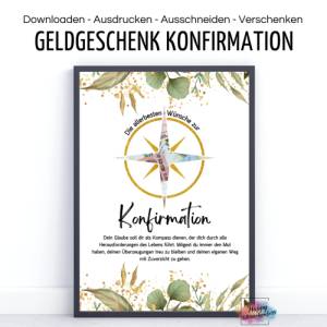 Geldgeschenk zur Konfirmation, PDF Download Vorlage zum Ausdrucken, DIY Last-Minute Geschenkidee, Geld kreativ verpacken Bild 1