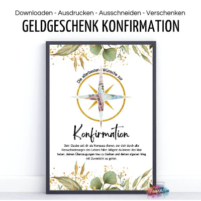 Geldgeschenk zur Konfirmation, PDF Download Vorlage zum Ausdrucken, DIY Last-Minute Geschenkidee, Geld kreativ verpacken