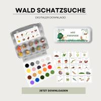 Waldschatzsuche Waldbingo für Kinder Schnitzeljagd; Kindergeburtstag spiel PDF Download Bild 1